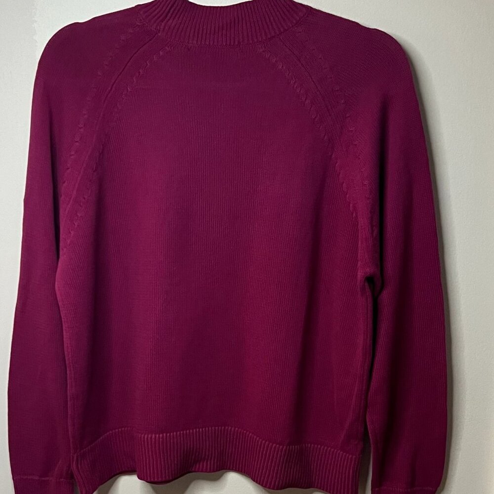 Quince 100% Organic Cotton Mock Neck Crew Sweater in Berry Color Size S